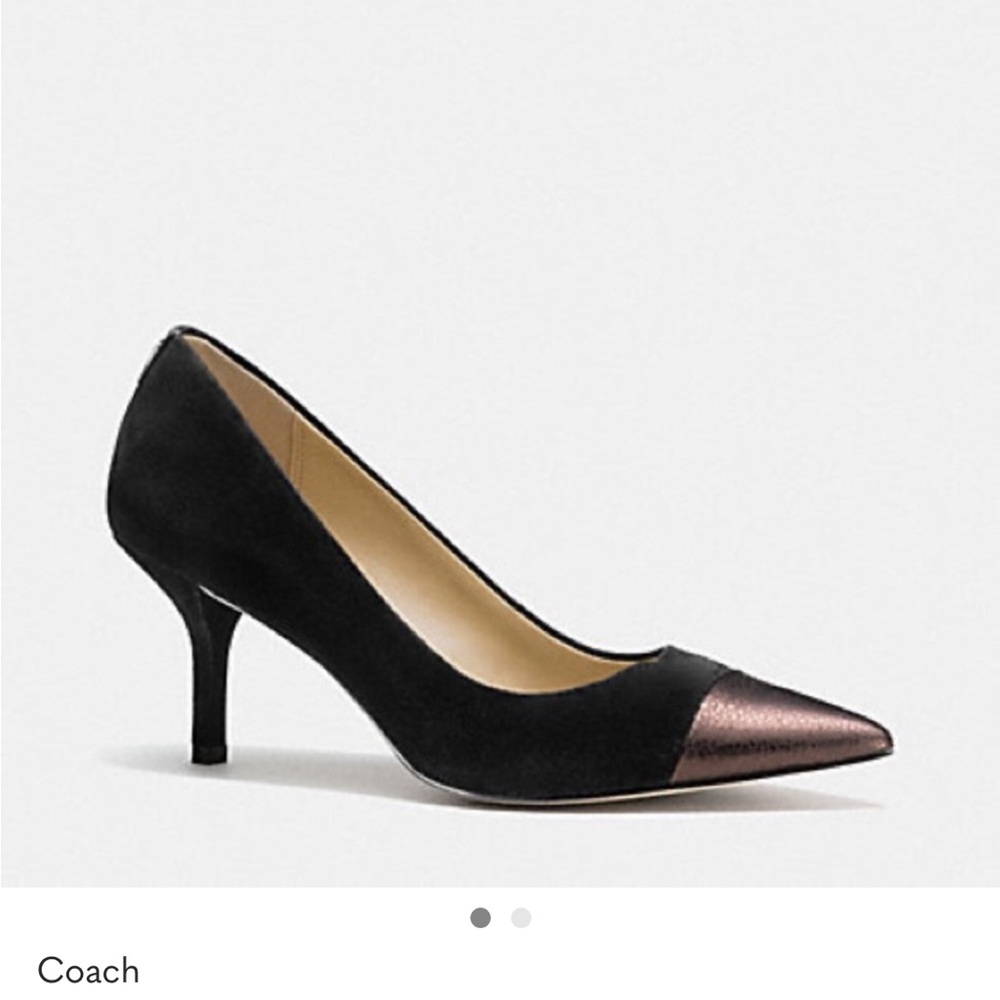 NIB COACH Zayna suede black copper cap toe heel 9B 9